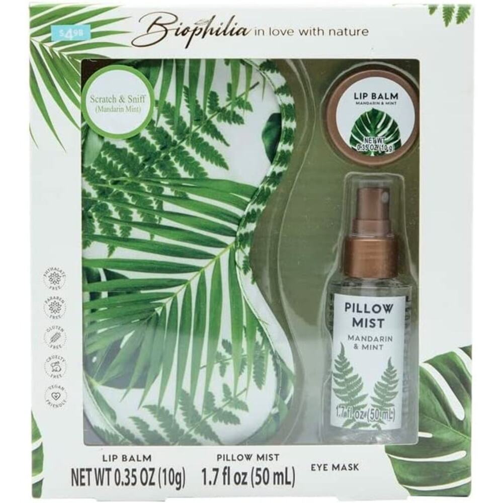 NWB Biophilia Sleep Mask, Pillow Spray Mist and Lip Balm Set